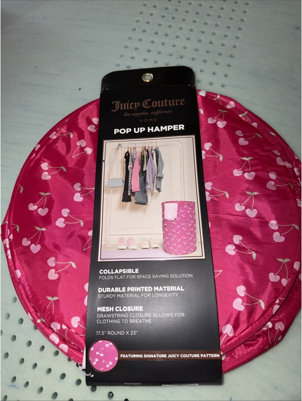 JUICY COUTURE POP UP HAMPER LAUNDRY Heart Cherries CLOTHING Basket
